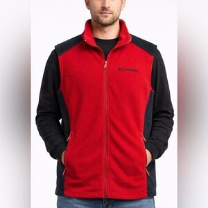 Columbia Red & Black Fleece Zip-Up Vest Men’s L